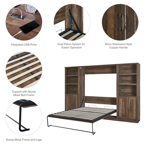 Queen Wooden Murphy Bed, Folding Wall Bed H6994