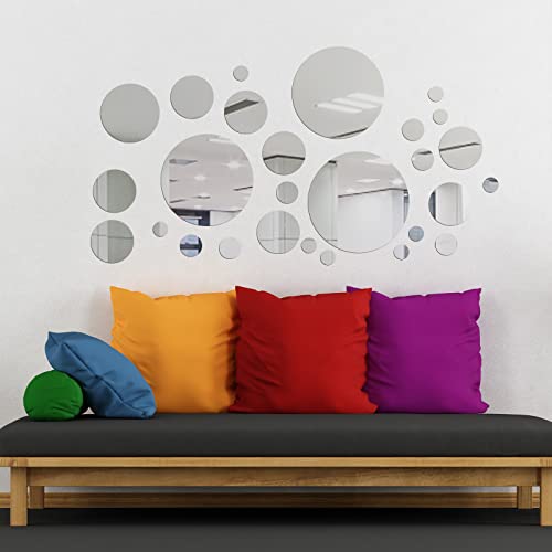 64 Pcs Acrylic Mirror Wall Stickers Frameless Circle Sticky Mirrors Q512