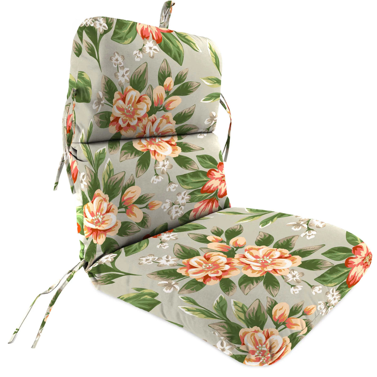 45" x 22" Cedar Grey Floral Rectangular Outdoor Chair Cushion with Ties and Hanger Loop F12319