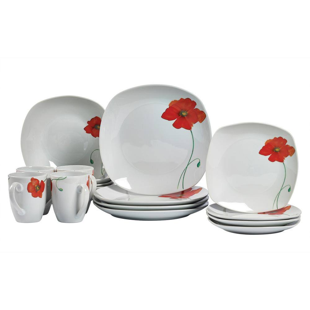 16-Piece White Patterned Ceramic Dinnerware Set G43628