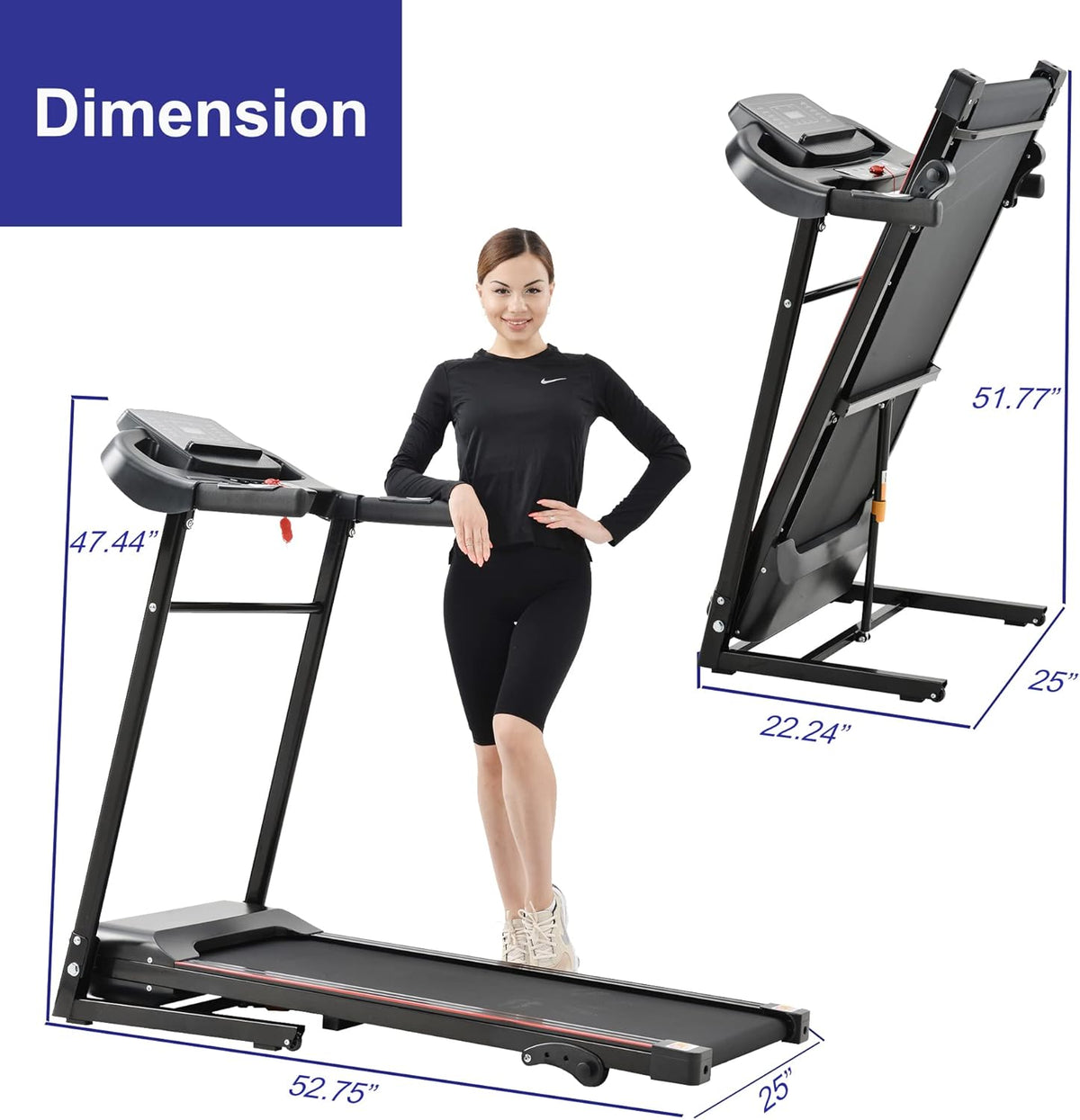 Compact Foldable Electric Treadmill with Incline and Bluetooth U52902