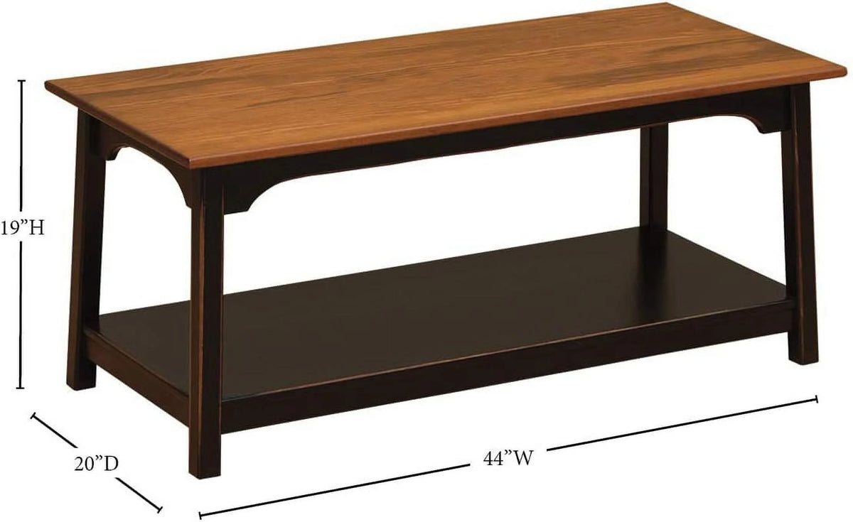 Rustic Wood Shaker Coffee Table with 2 Tier Shelves, 44" W X 20" D X 19" H, Cherry M449