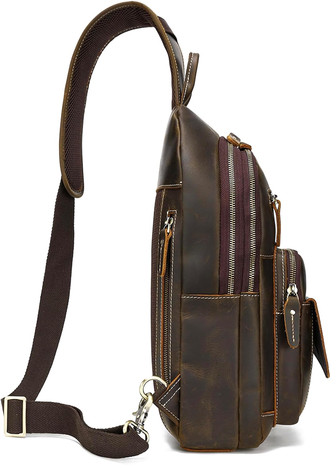 Brown Full Grain Leather Crossbody Shoulder Sling Bag F811230