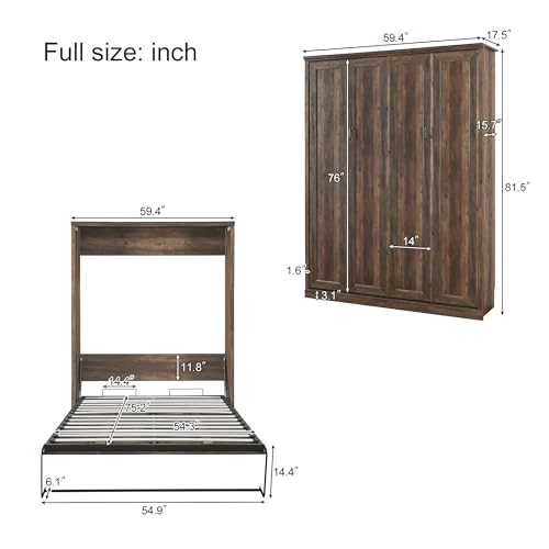 Queen Wooden Murphy Bed, Folding Wall Bed H6994