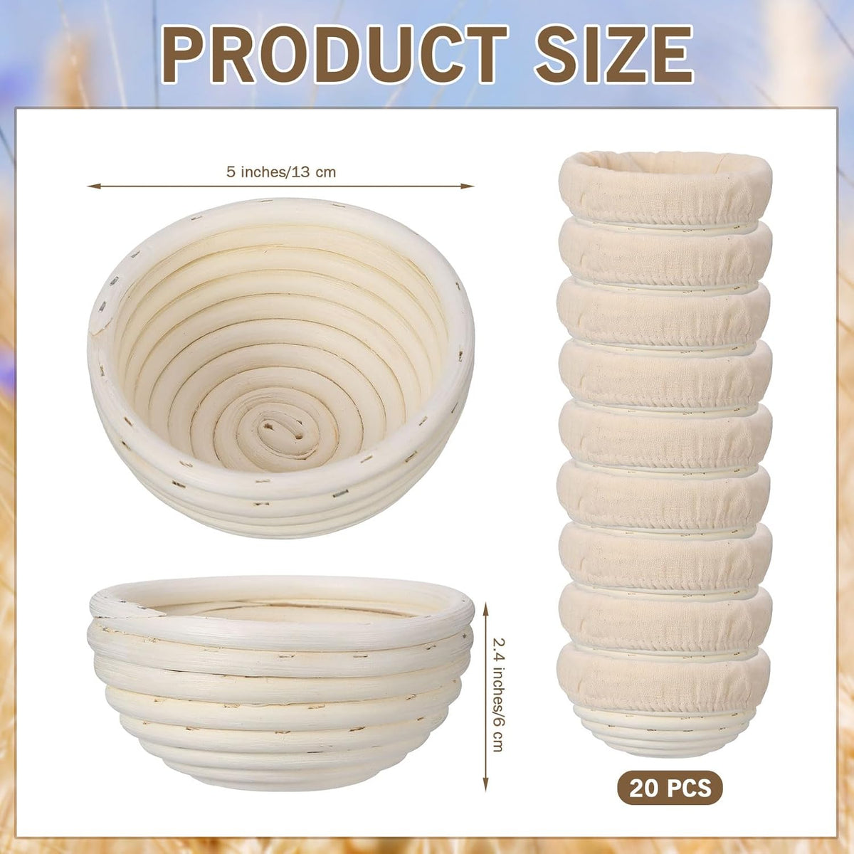 20 Pcs Bread Proofing Basket Set with Linen Liner F896771