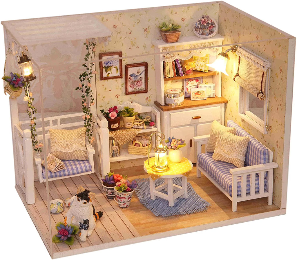 Wooden Dollhouse Miniatures DIY House Kit with Led Light A618751