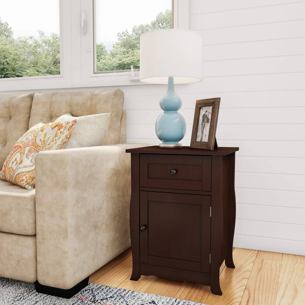Dark Brown Accent Table with Storage Drawer and Cabinet F9462