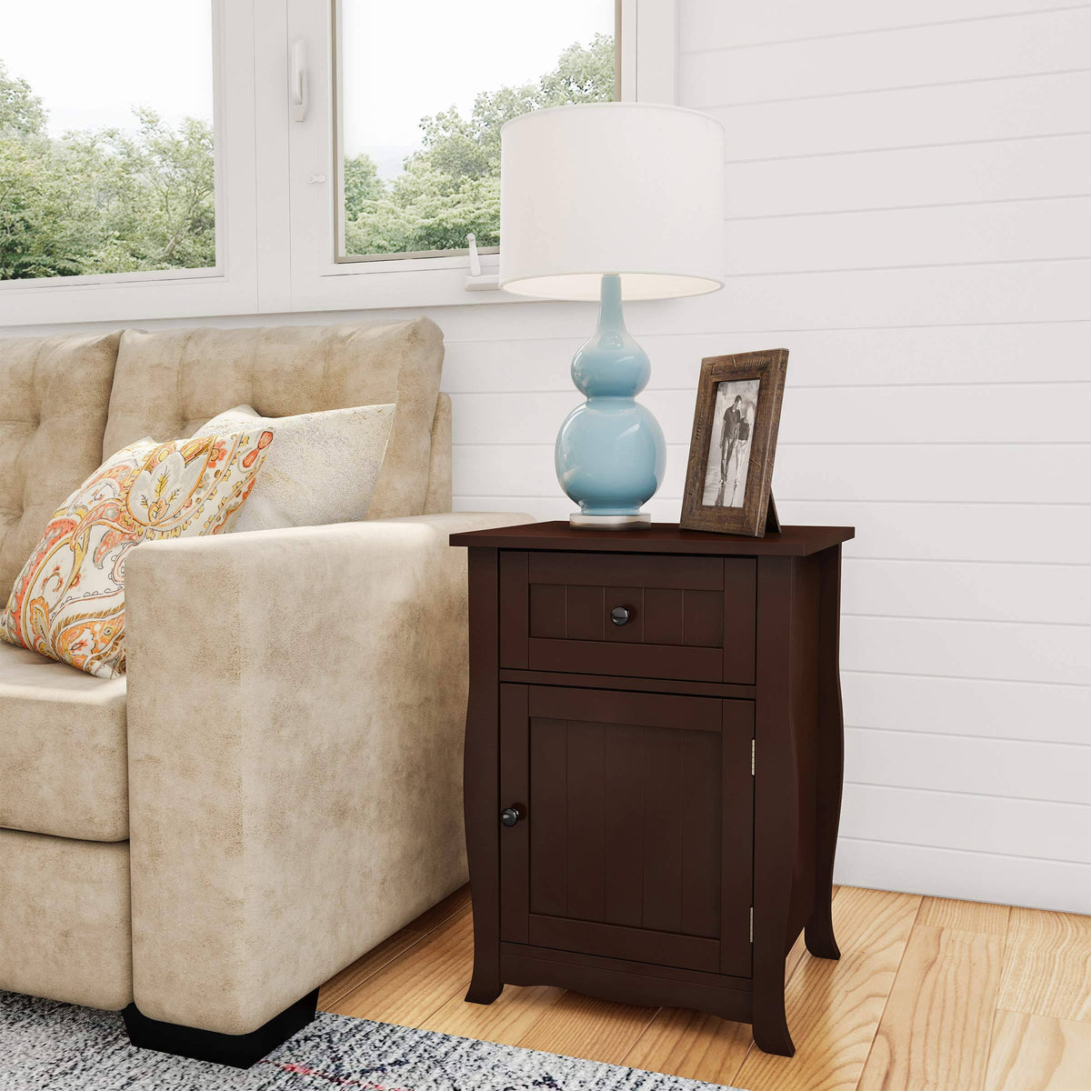 Dark Brown Accent Table with Storage Drawer and Cabinet F9462