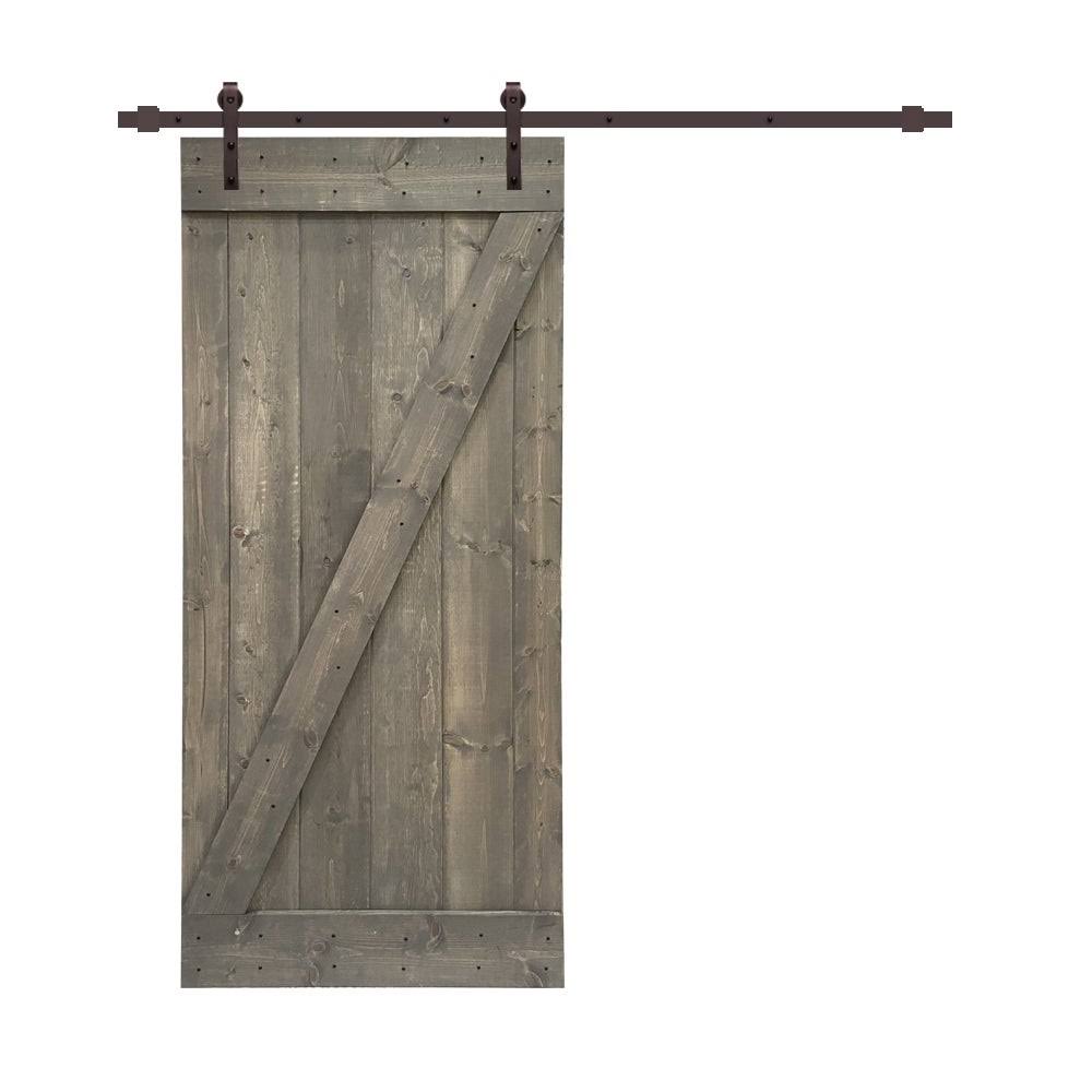 Weather Gray Solid Knotty Pine Wood Interior Sliding Barn Door with Hardware Kit S7865
