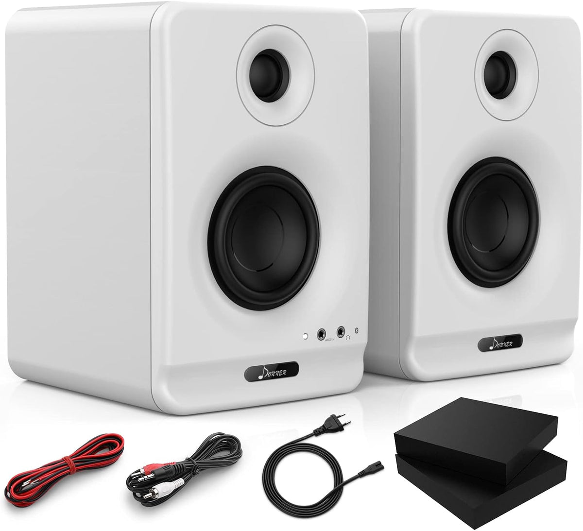 White 3" Bluetooth Studio Monitor Speakers 2-Pack with Isolation Pads N6507