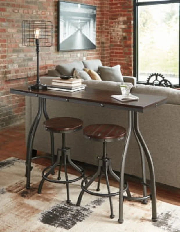 Rustic Brown Counter Height Dining Table and Bar Stools Set of 3 G214