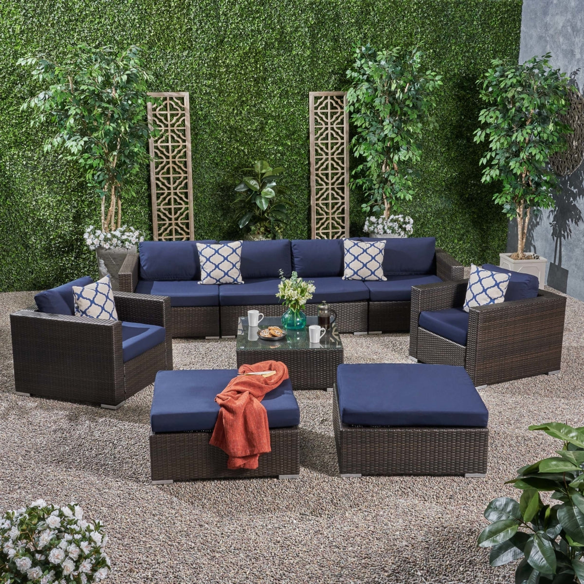 9pc Outdoor Wicker Sectional Sofa Set with Cushions S471078