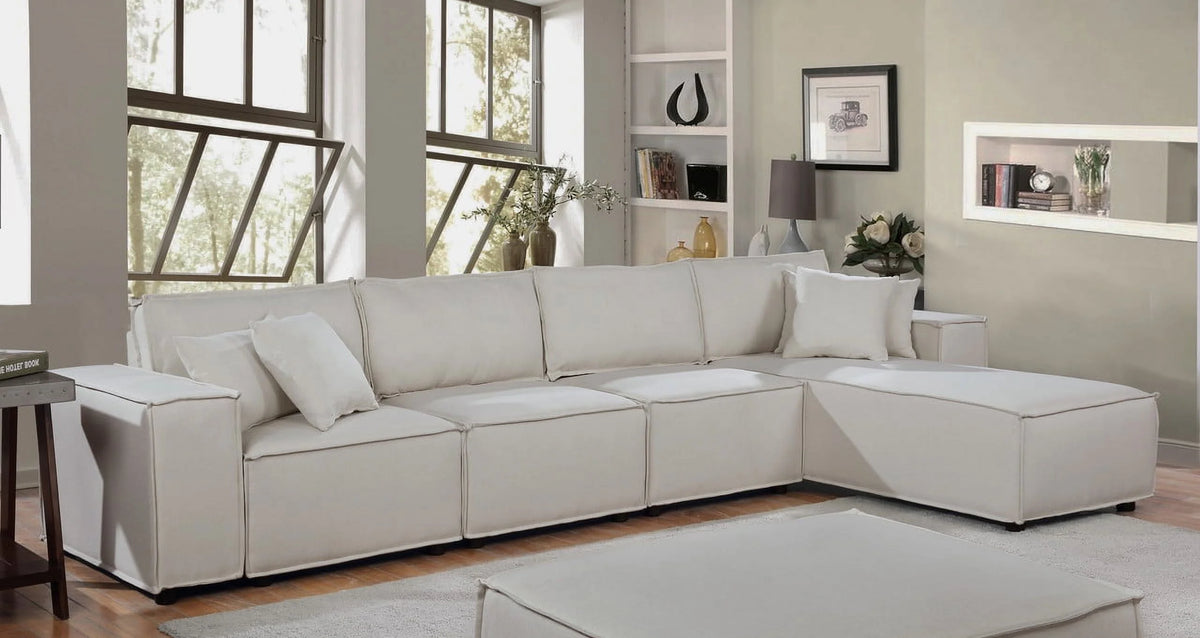 Cream Beige Linen Sofa with Reversible Chaise I327904