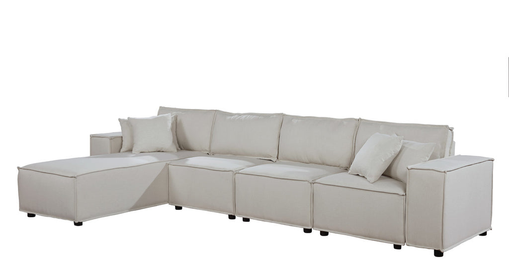 Cream Beige Linen Sofa with Reversible Chaise I327904