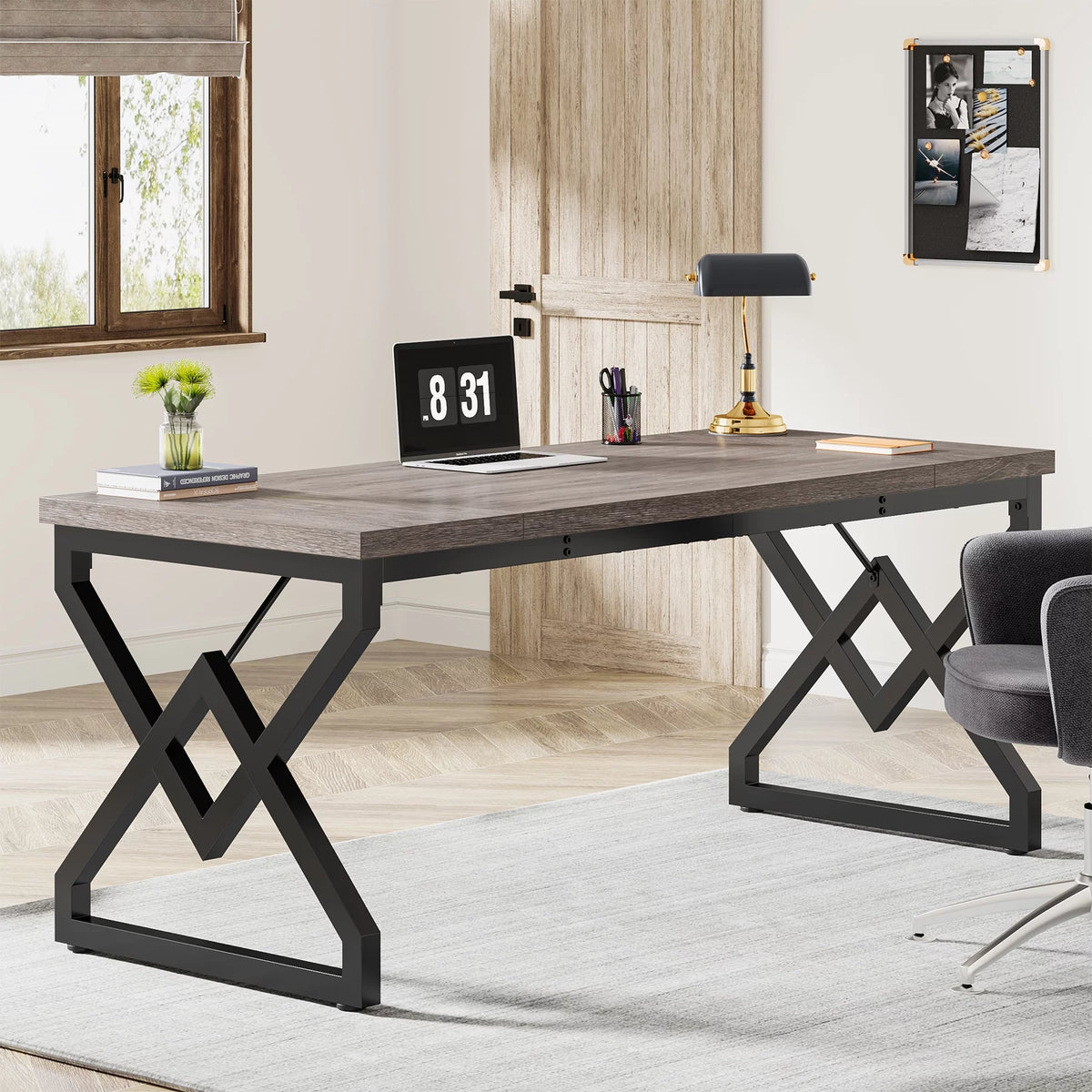63 in. Computer Desk with Wooden Tabletop U8319