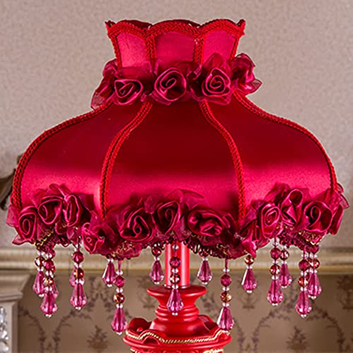 Blue Fabric 1 Head Floral Table Lamp with Beaded Fringe and Lace Q638