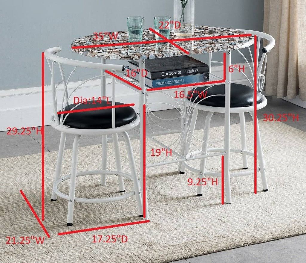 3 Piece Pub Set White Metal Frame Wood Top Table with Storage 2 Faux Leather Stools R430368