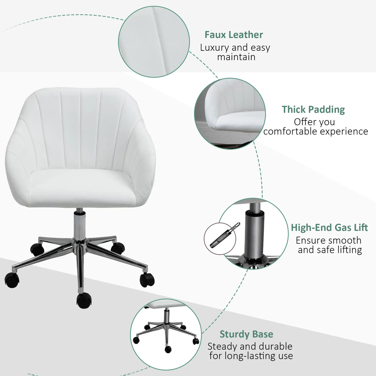 White Steel Task Chair with Swivel and Adjustable Height E23601