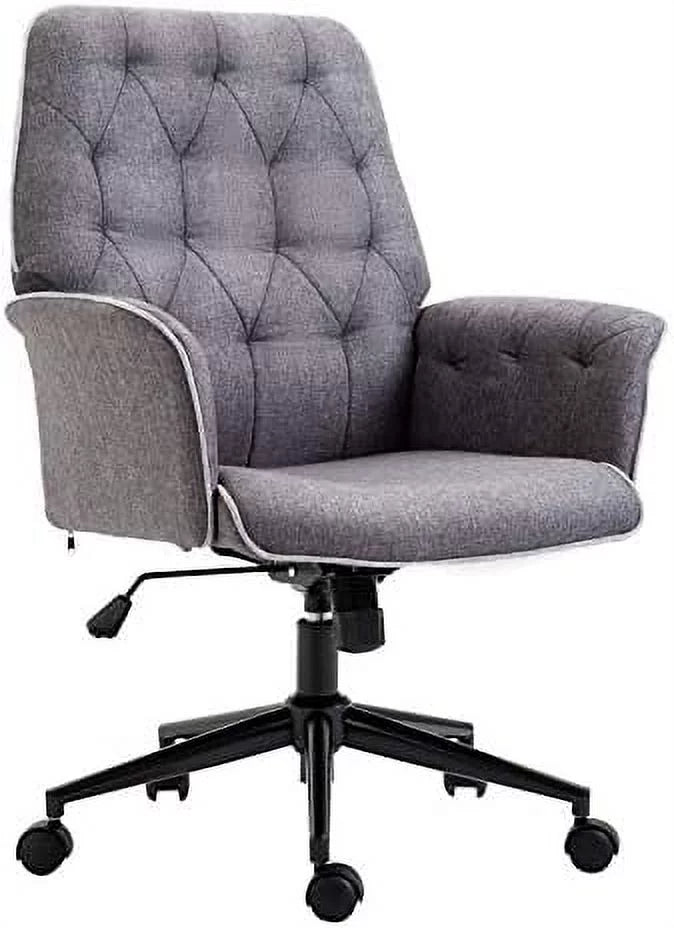 Dark Grey Tufted Linen Home Office Desk Chair U97025