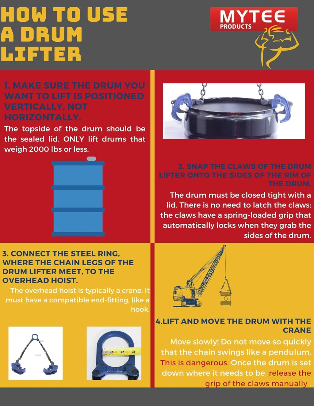 Chain Drum Lifter 2000 lbs WLL Vertical Hoist Self Locking R837127