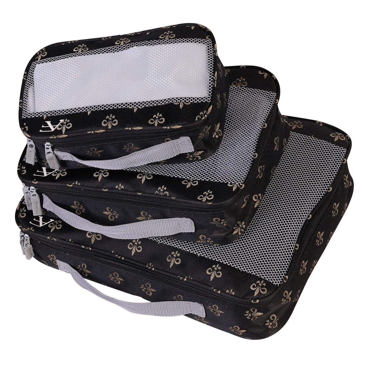 Black Fleur De Lis Packing Cubes 3-Piece Set I992