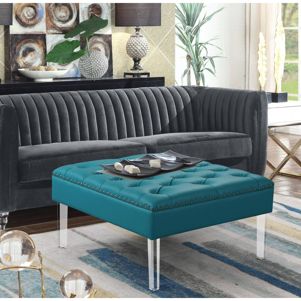 Square Tufted PU Leather Upholstered Ottoman I584