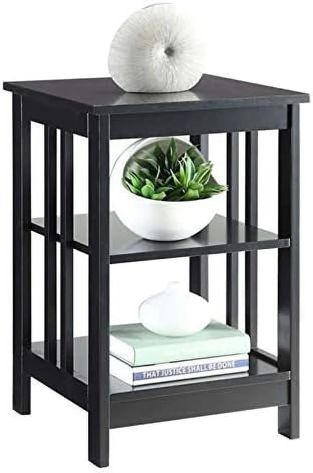 Black Wood End Table with Middle and Bottom Shelf W918330