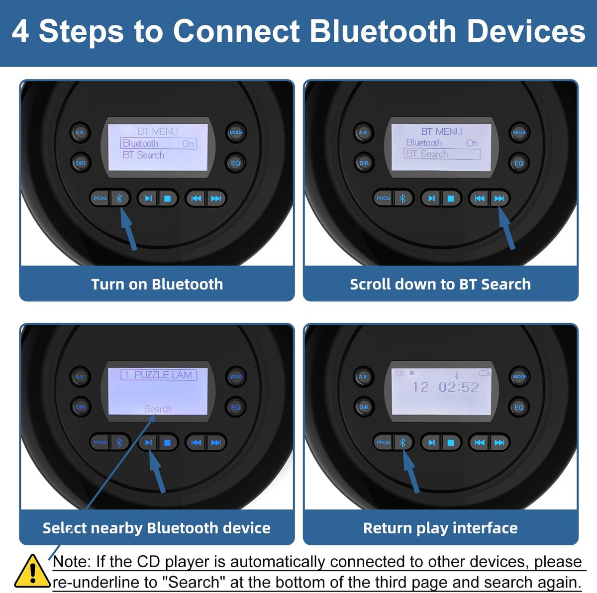 Pack of 2 Portable Bluetooth CD Player with Dual Headphone Jack M40990