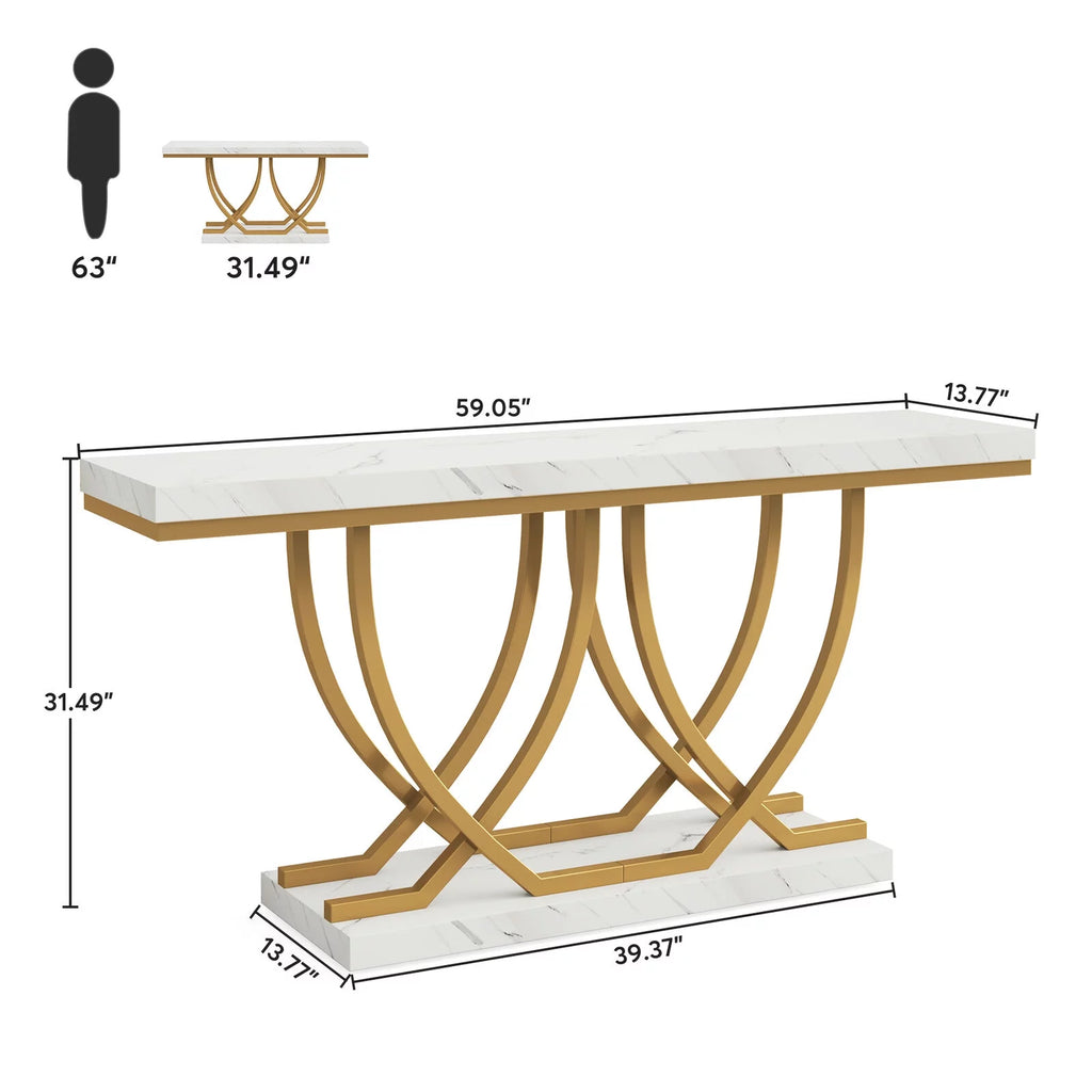 59" Faux Marble Console Table with Gold Base M6584