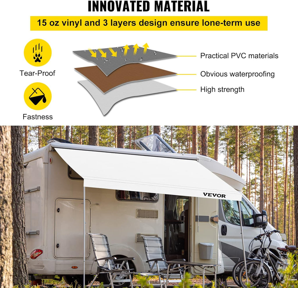 White 15 FT Vinyl RV Awning Replacement Fabric U885