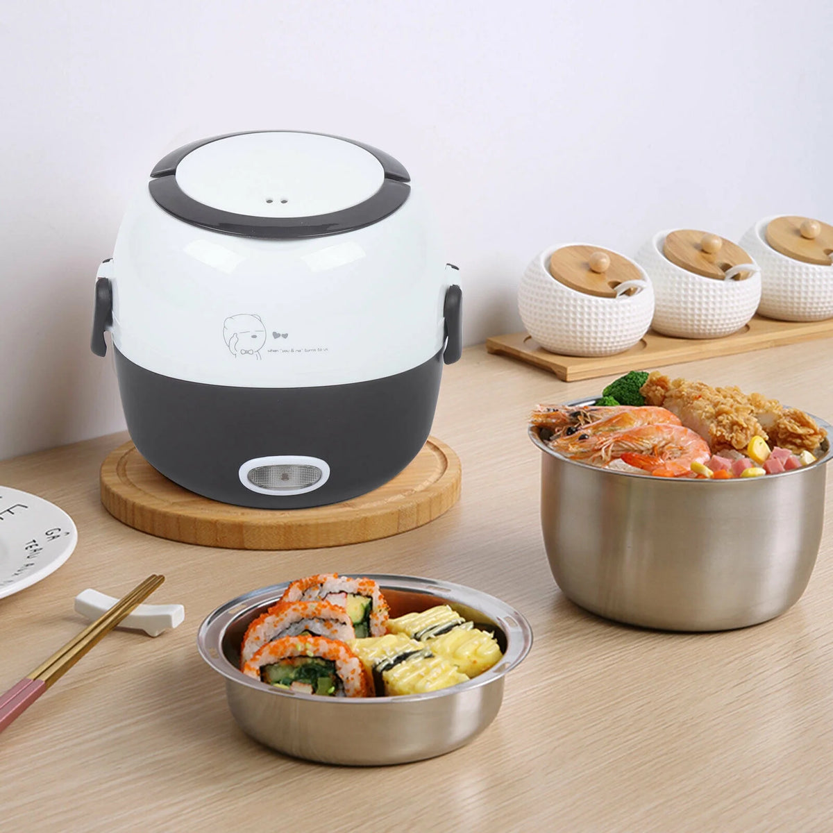 1.3L Electric Lunch Box Food Heater with 2 Stainless Steel Bowls F51594