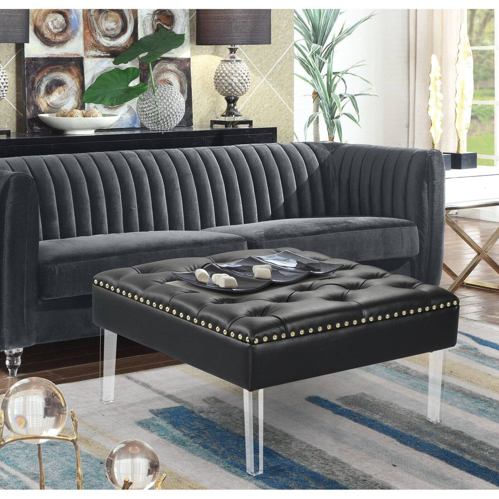 Square Tufted PU Leather Upholstered Ottoman I584
