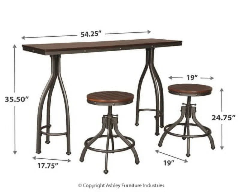 Rustic Brown Counter Height Dining Table and Bar Stools Set of 3 G214