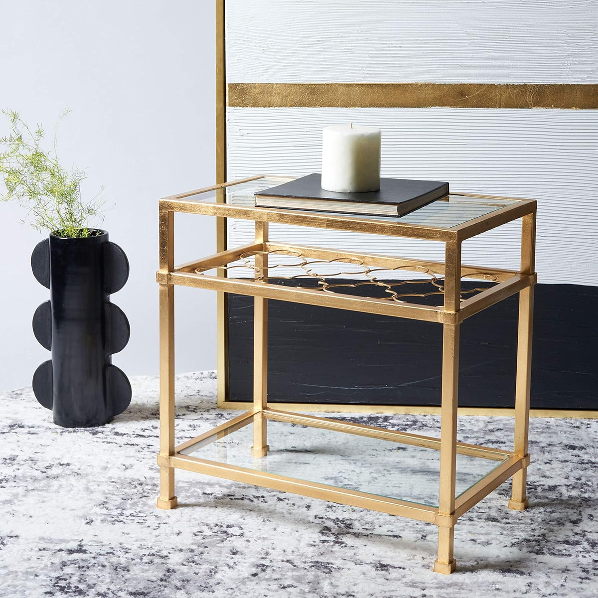 Gold Leaf Glass Side Table L6727