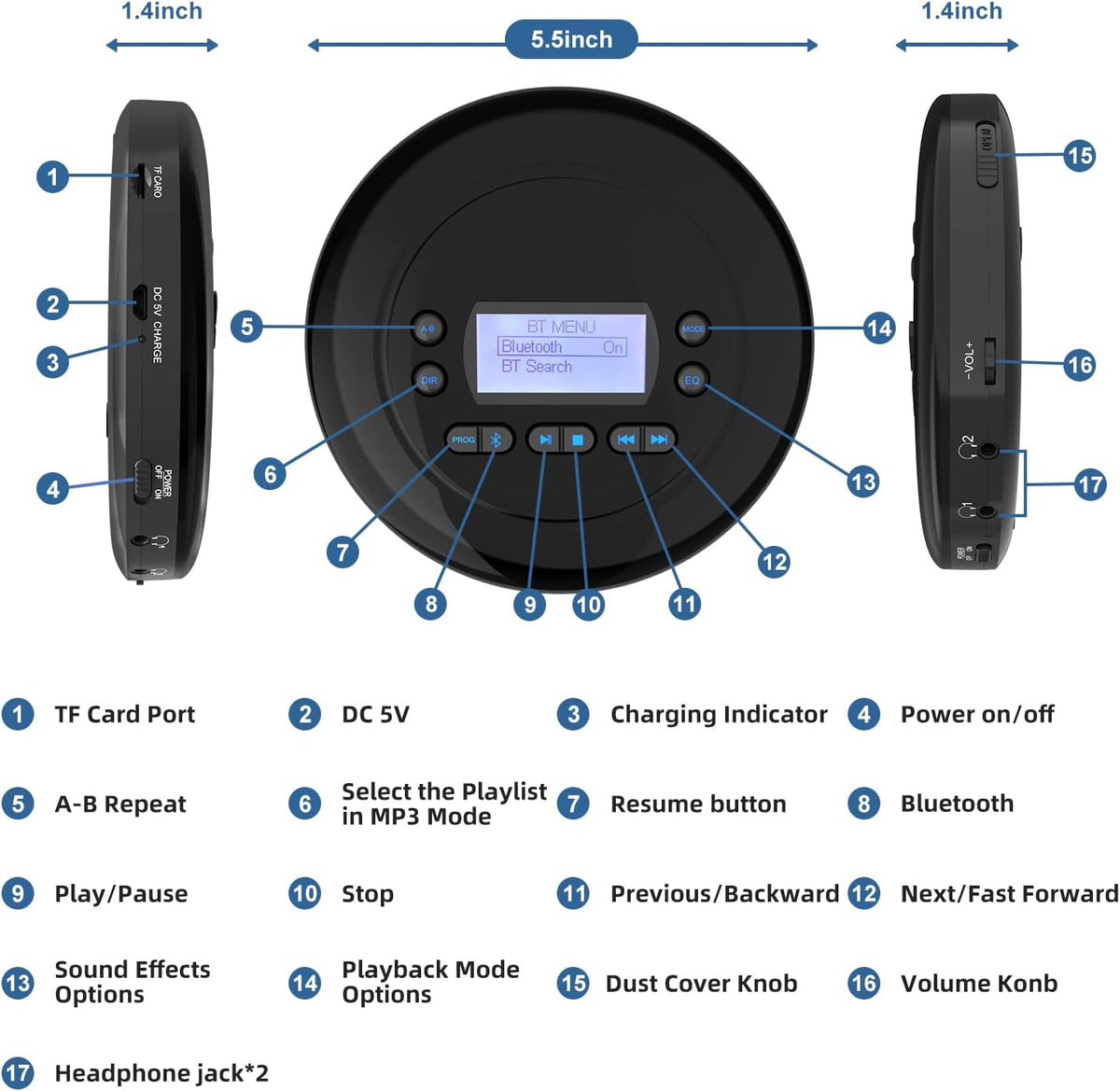 Pack of 2 Portable Bluetooth CD Player with Dual Headphone Jack M40990