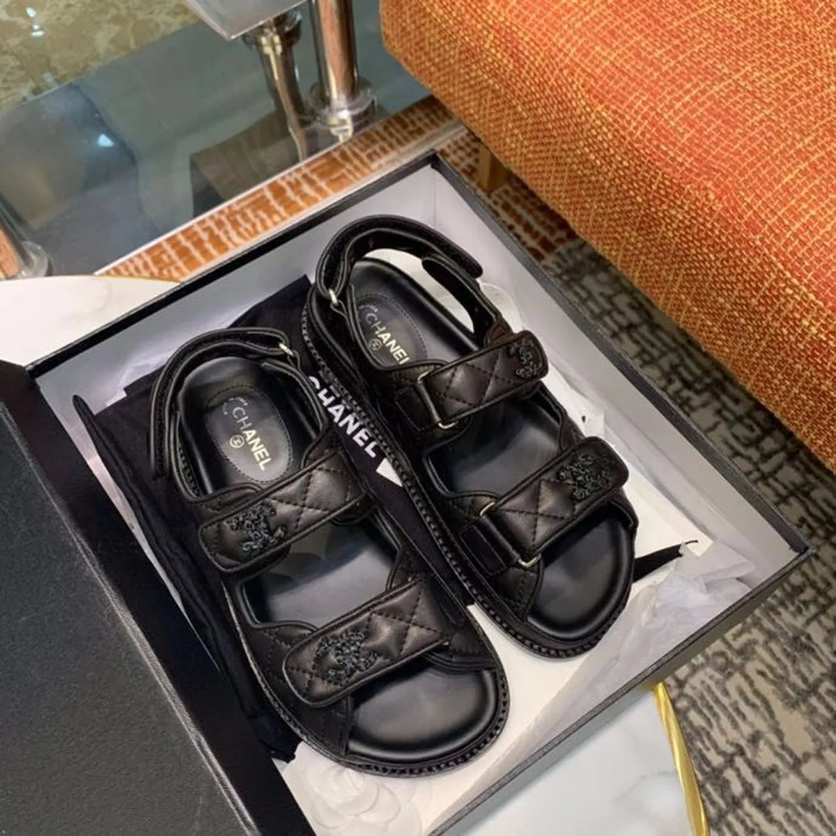Black Velcro Sandals P37505
