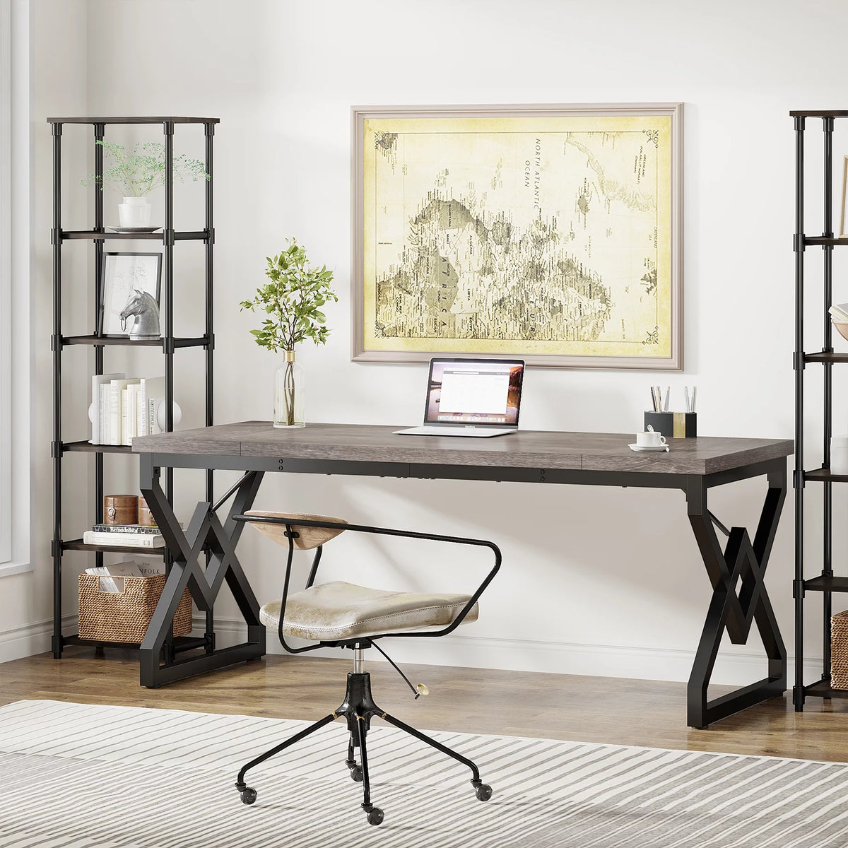 63 in. Computer Desk with Wooden Tabletop U8319