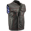 Black Leather Vest with Red Stitching Y63775