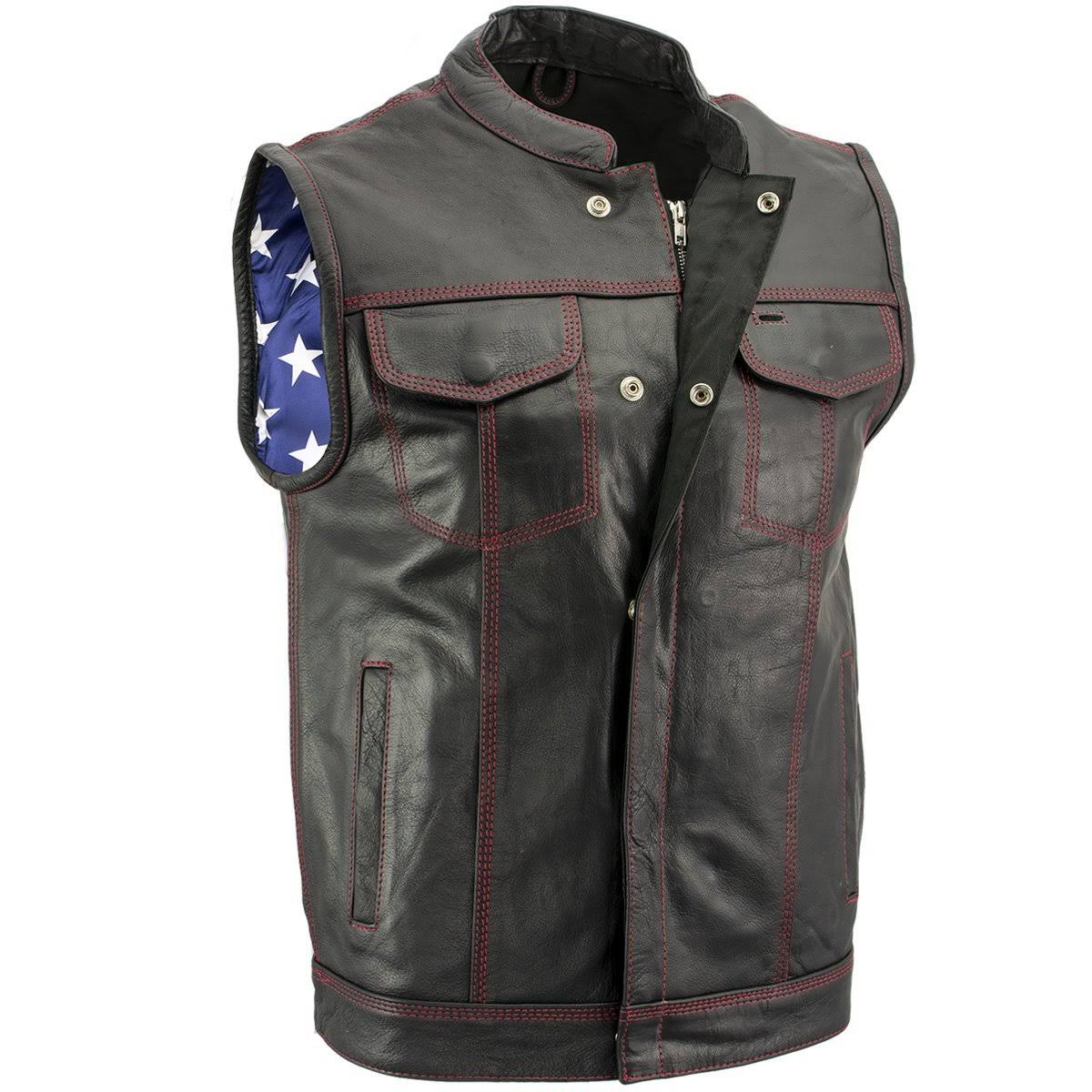 Black Leather Vest with Red Stitching Y63775