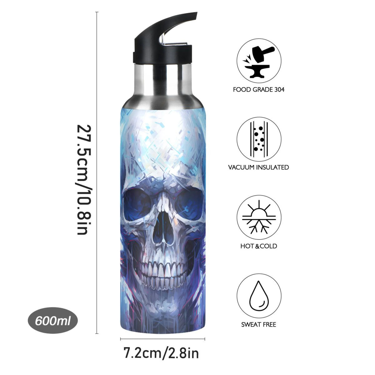 20 oz Insulated Stainless Steel Water Bottle with Straw Lid W814957