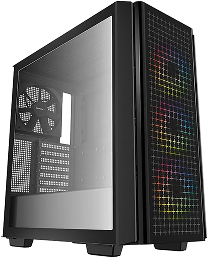 Black Mid-Tower ATX Case with Mesh Front Panel, Tempered Glass I4336