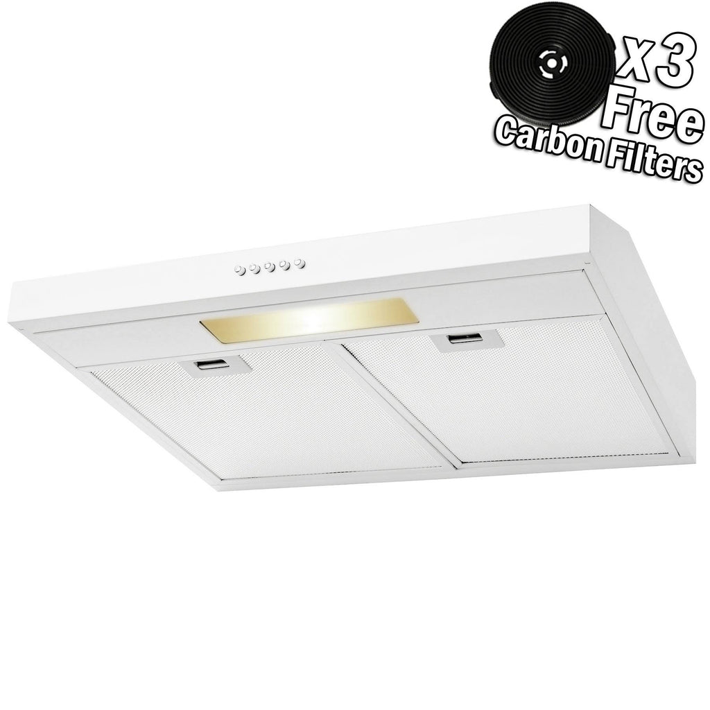 24x22 Under Cabinet White Stainless Steel Kitchen Range Hood Cooking Fan with Carbon Filters J657