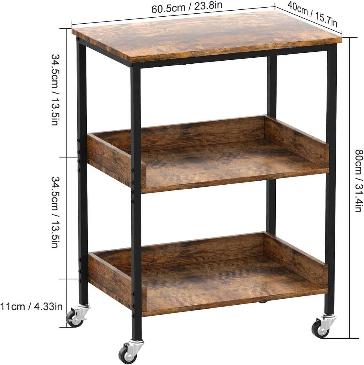 3-Tier Kitchen Utility Storage Cart with Rolling Wheels K53464
