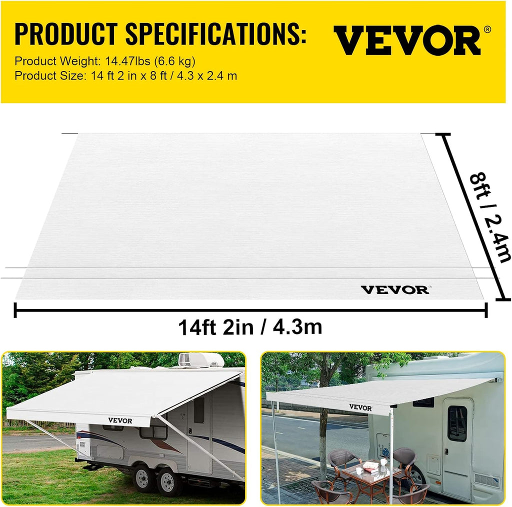 White 15 FT Vinyl RV Awning Replacement Fabric U885