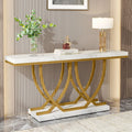 59" Faux Marble Console Table with Gold Base M6584
